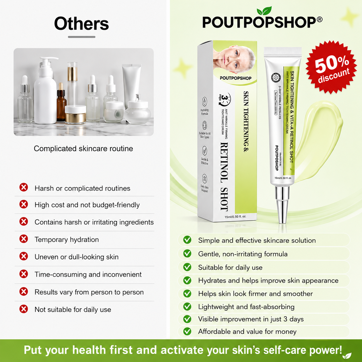 POUTPOPSHOP™ peptide-powered & Vita-A Retinol Shot Wrinkle-Lift Tightening cream - Last Day Promotion 70% OFF